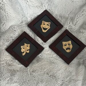 Theater Mask Wall Art Set - Brown and Gold Home Accents